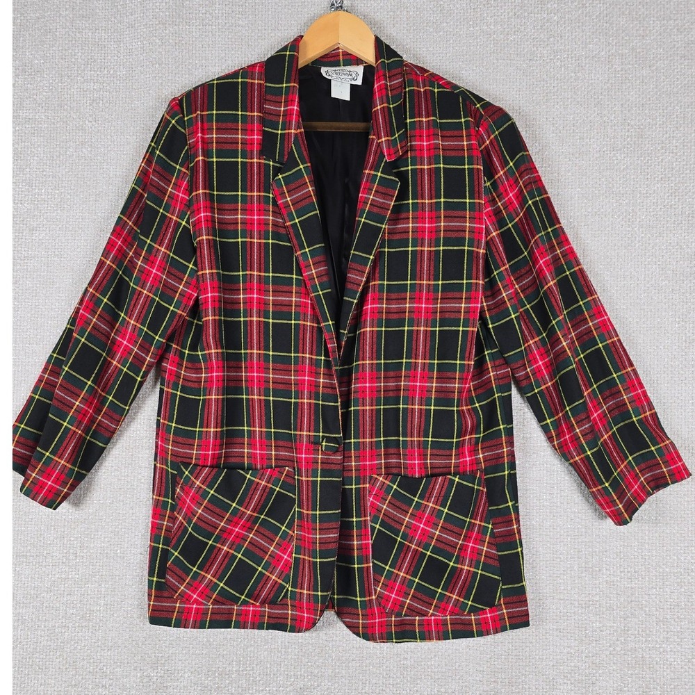 Vintage Streetwear Plaid Blazer Jacket Size M Made in USA Red Green Punk Goth